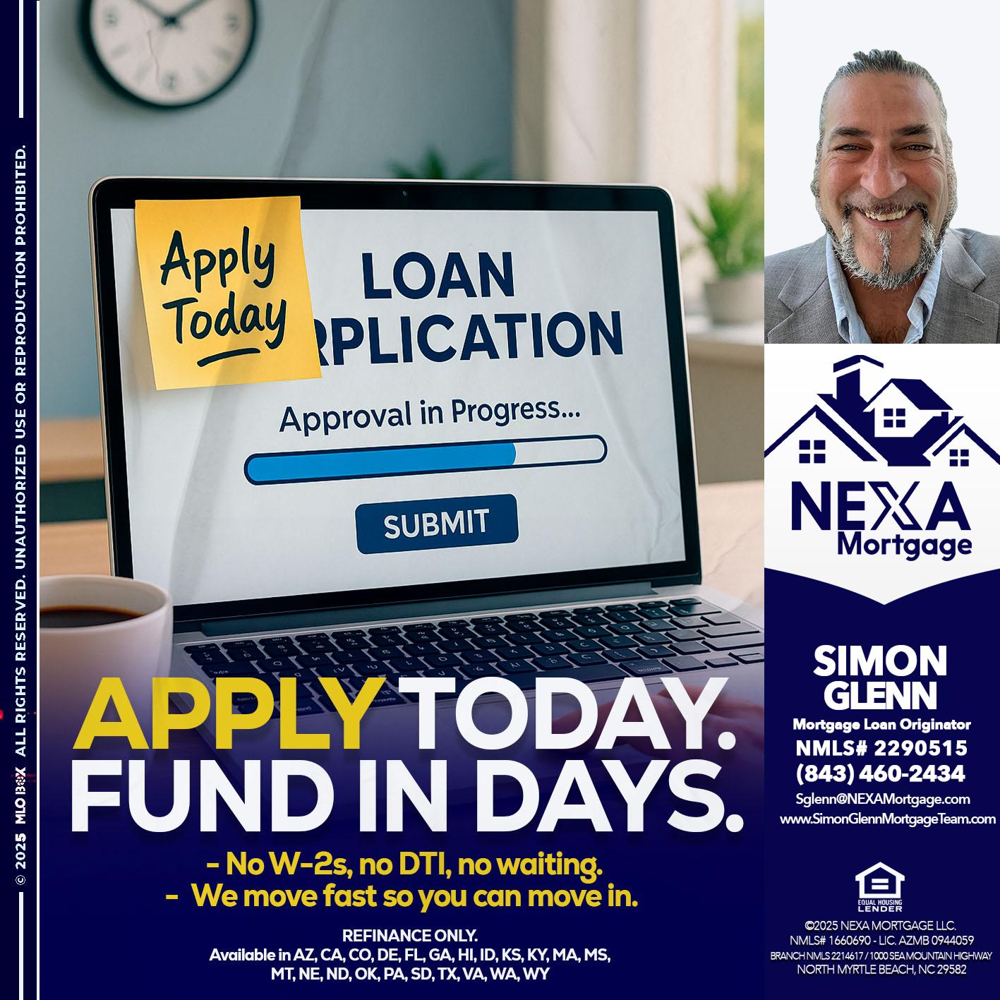 APPLY TODAY - Simon Glenn -Mortgage Broker Loan Originator