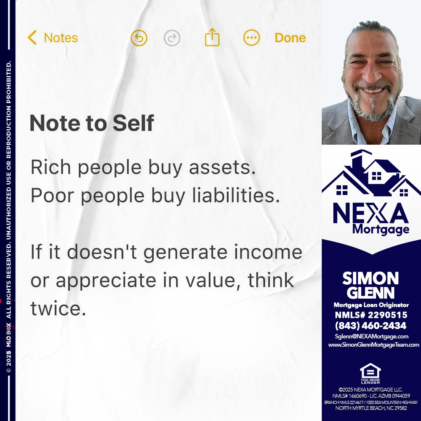 NOTE TO SELF - Simon Glenn -Mortgage Broker Loan Originator