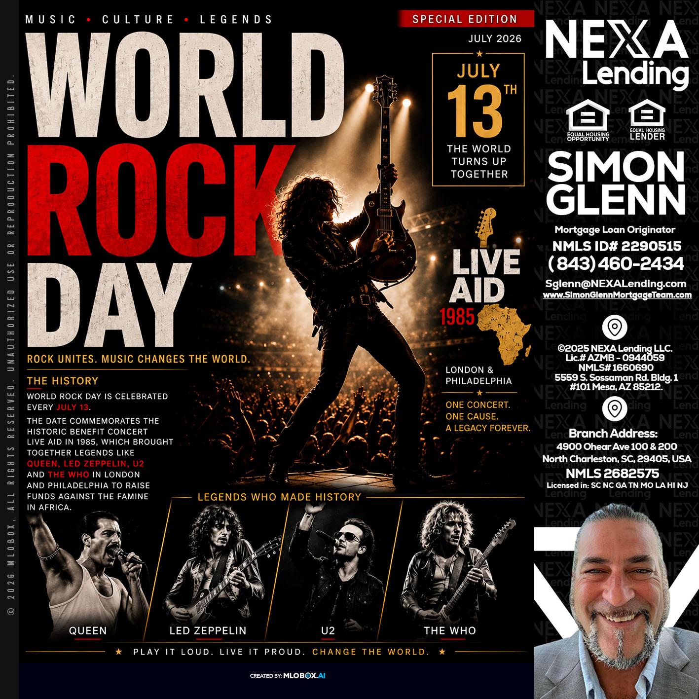 WORLD ROCK MUSIC DAY - Simon Glenn -Mortgage Broker Loan Originator