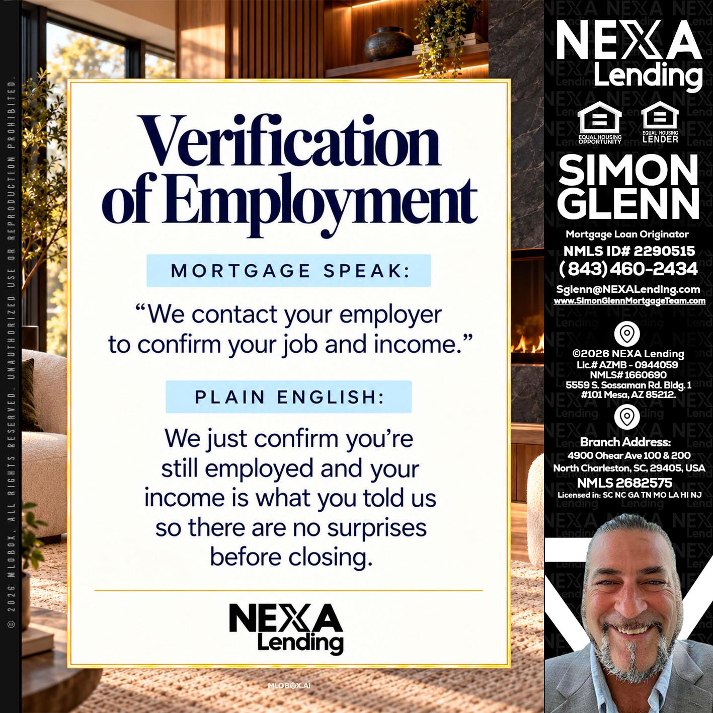 VERIFICATION OF EMPLOYMENT - Simon Glenn -Mortgage Broker Loan Originator
